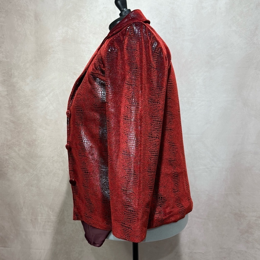 Lori Zoni Red Snakeskin Jacket Vintage 90s, 100% Silk Made in USA, Parisian Chic - Picture 3 of 10